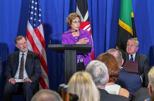 Ambassador Prudence Bushnell speaks at a commemoration ceremony at the U.S. Department of State ceremony to commemorate the 20th anniversary of the embassy bombings in Nairobi, Kenya and Dar es Salaam, Tanzania on August 7, 2018 in Washington D.C