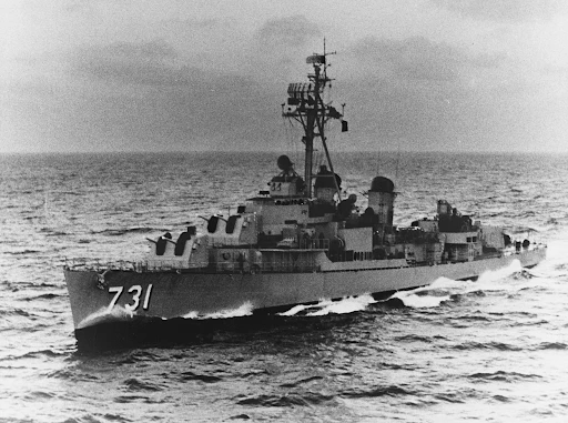 USS Maddox (DD-731) underway at sea, circa the early (1960) | Wikimedia Commons