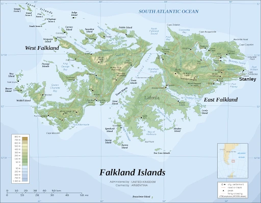 Falkland Islands topographic map (2007) | Wikimedia Commons | CC BY-SA 3.0