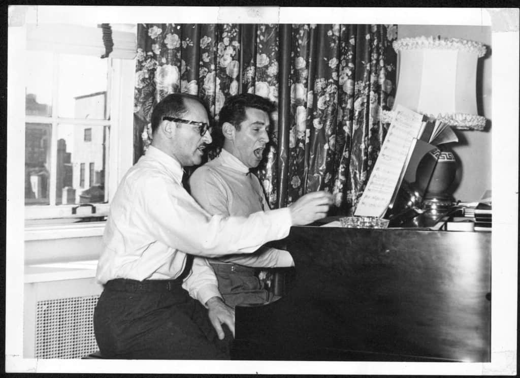 Bernstein with composer and friend Marc Blitzstein reading through the score of Kurt Weill's Three Penny Opera (June 1952) Morris Beck | Library of Congress