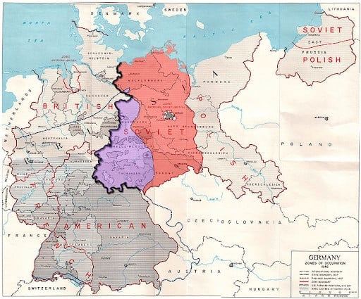 Map of the occupation zones of Germany in 1945 | U.S. Army | Wikimedia Commons