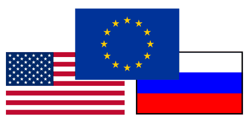 US, Russia, and EU Flags, Wikimedia Commons