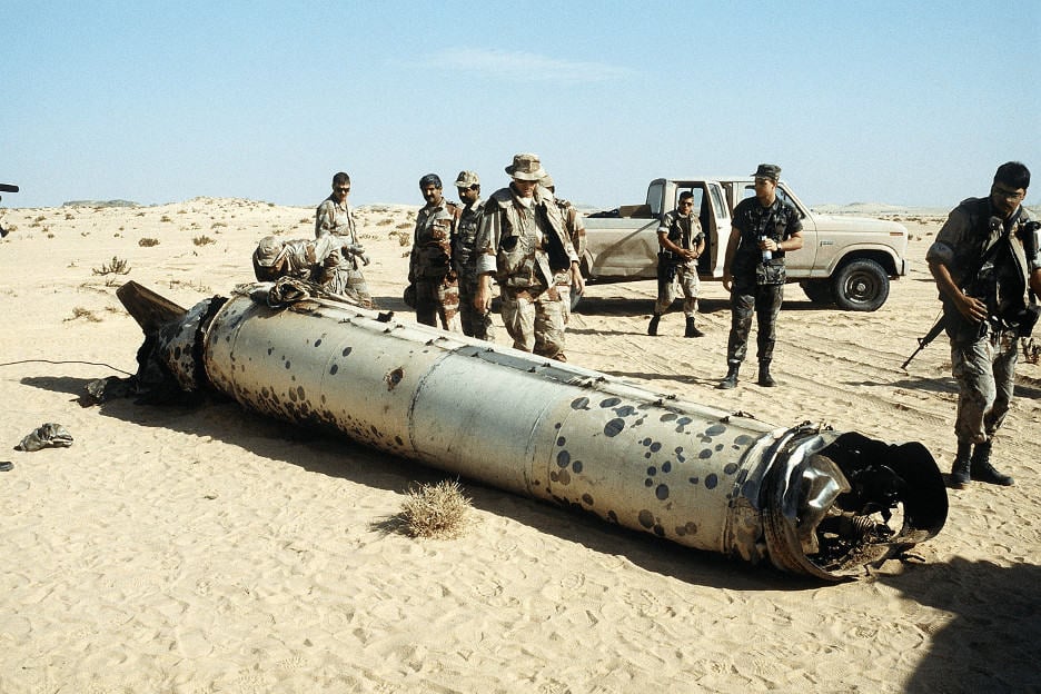 U.S. Military personnel examine missile, 26 May 1992, https://www.dimoc.mil