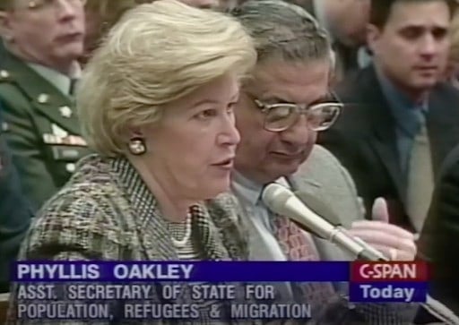 Phyllis Oakley speaking about the Rwandan refugee situation at a hearing of the International Operations and Human Rights Subcommittee of the House International Relations Committee (December 4, 1996) | C-SPAN