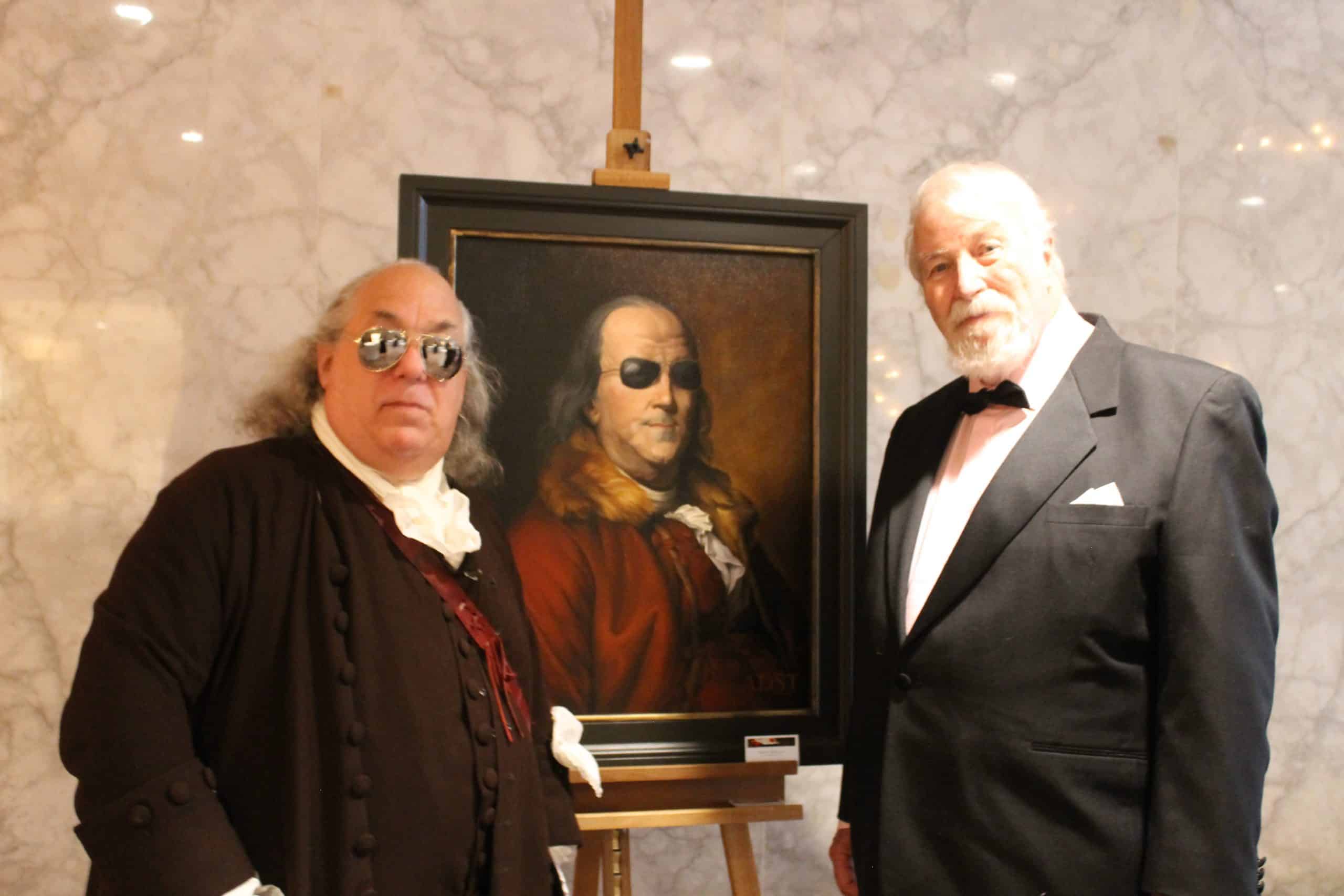 Benjamin Franklin and Stu Kennedy at the ADST Gala event and unveiling of Cool Ben.