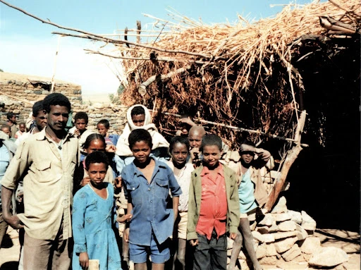 Tigray Region primary school, teacher and students just after the civil war ended in early 1990s Cameron Bonner