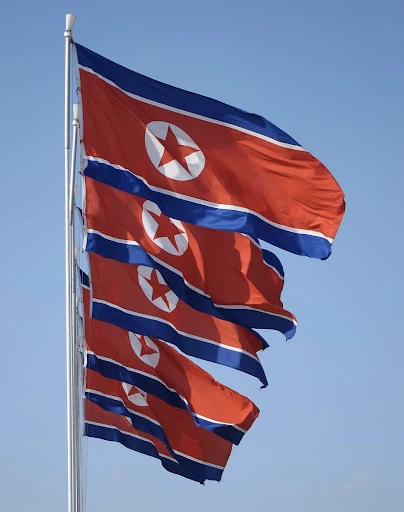 Photograph of flags of North Korea (2010) | Wikimedia Commons |  CC BY 2.0