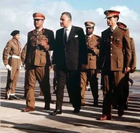 President of Sudan Gaafar Nimeiry (left), President of Egypt Gamal Abdel Nasser, President of Libya Muammar Gaddafi at the Tripoli Airport, 27 December 1969. Nasser Bibalex