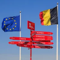 European Union and Belgian flags. CEphoto, Uwe Aranas