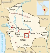 Map of Bolivia with the areas of activity of the guerrillas led by Che Guevara in 1966-1967. YassineMrabet