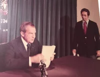 President Richard Nixon before his resignation speech in 1974. Oliver Atkins, Executive Office of the President of the United States