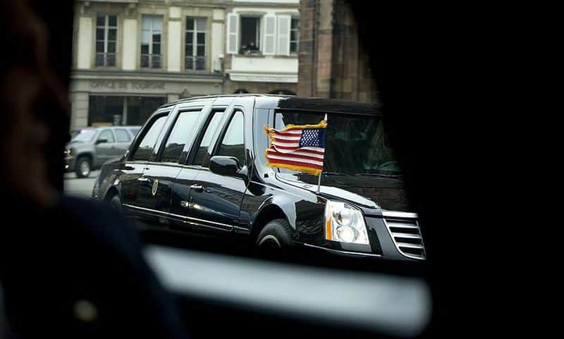 Official car with American flag. Pete Souza