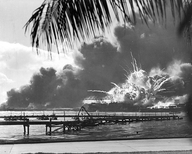 Japanese attack on Pearl Harbor in Hawaii on December 7, 1941. U.S. Archives