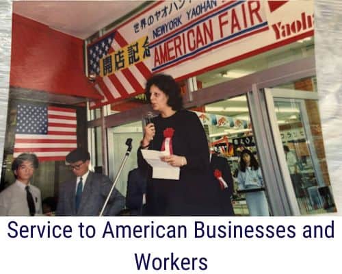 Aurelia “Rea” Brazeal promotes American products at a trade fair in the early 1980s during her tour as trade officer in the economic section of U.S. Embassy Tokyo. Courtesy of Rea Brazeal