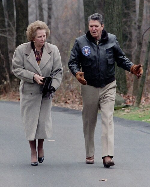 President Reagan walking with Prime Minister Margaret Thatcher at Camp David. Executive Office of the President of the United States