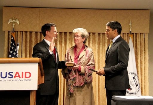 David Harden being sworn in as USAID director in the West Bank
Creative Commons License
https://www.flickr.com/photos/usaid_images/9786234202