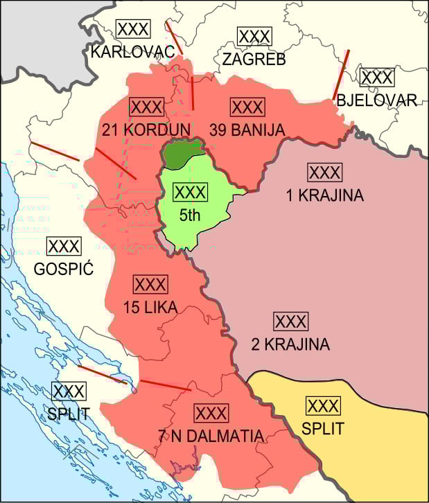 Map showing the Operation Storm and the Croatian army corps involved in the operation | Wikimedia Commons. CC BY-SA 3.0.